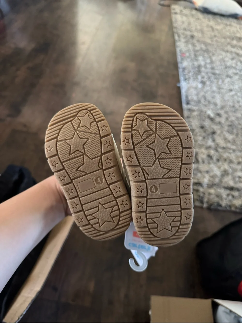 Kids Beige Suede Shoes with Pink Laces